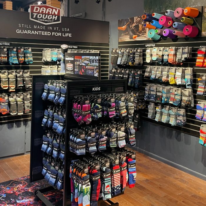 Find your local store - multiple displays of Darn Tough socks in a retail store