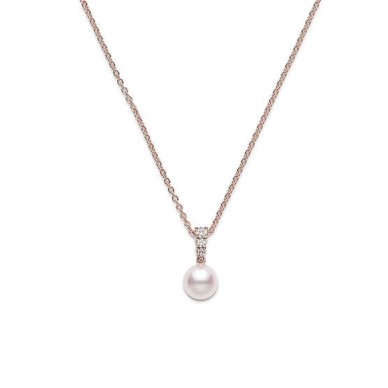 Mikimoto Morning Dew Rose Gold Cultured Akoya Pearl & Diamond Necklace 18K