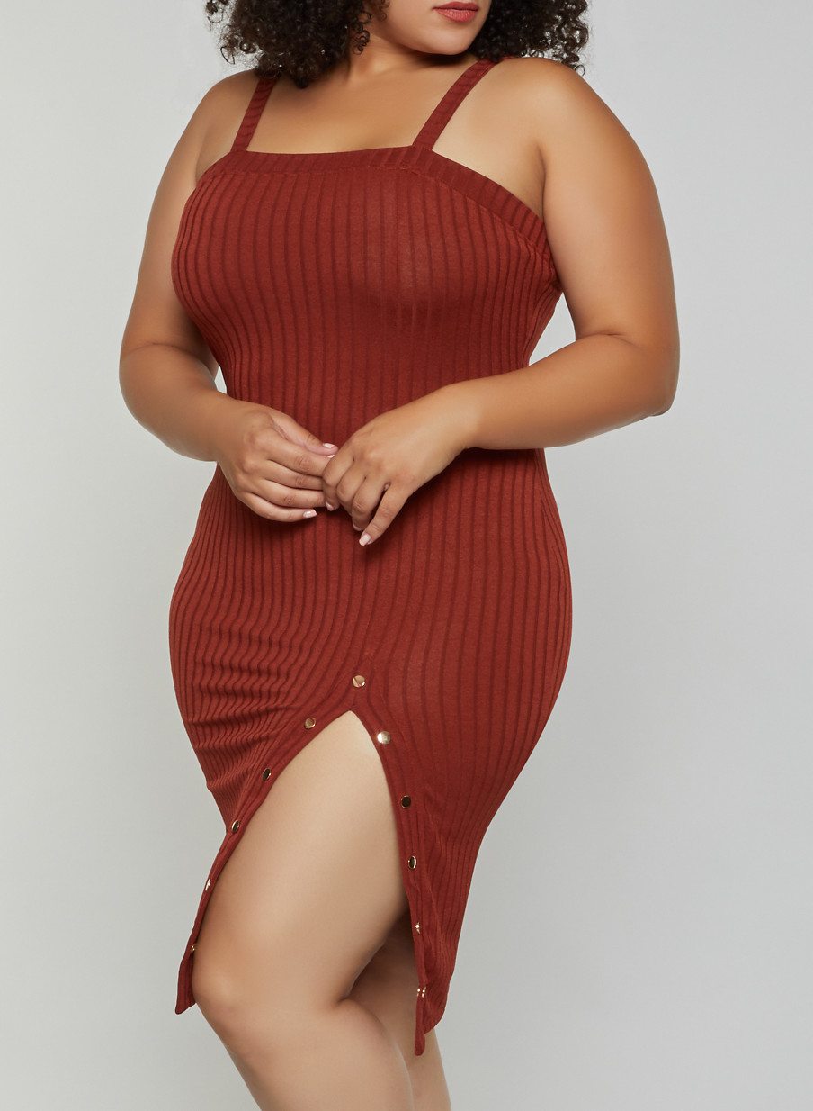 Plus Size Button Detail Ribbed Dress