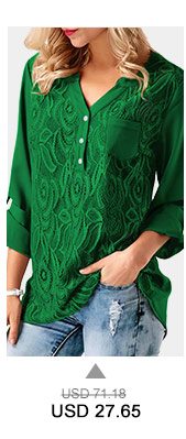 Green Roll Tab Sleeve Lace Panel Blouse