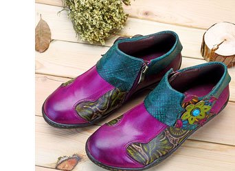 SOCOFY New Printing Flat Leather Shoes