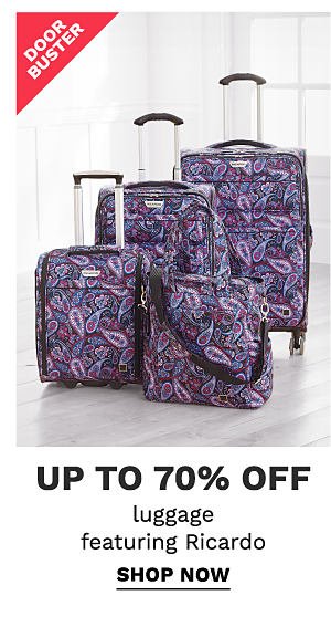 Doorbuster - Up to 70% off luggage featuring Ricardo. Shop now.