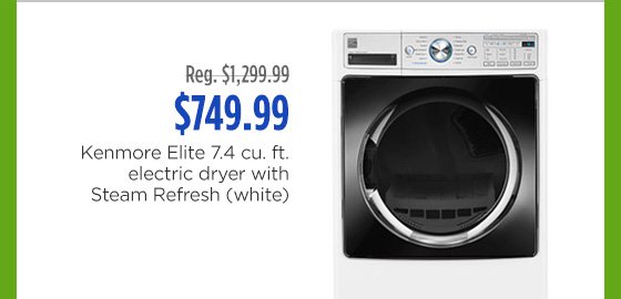 Reg. $1,299.99 | $749.99 | Kenmore Elite 7.4 cu. ft. electric dryer with Steam Refresh (white)