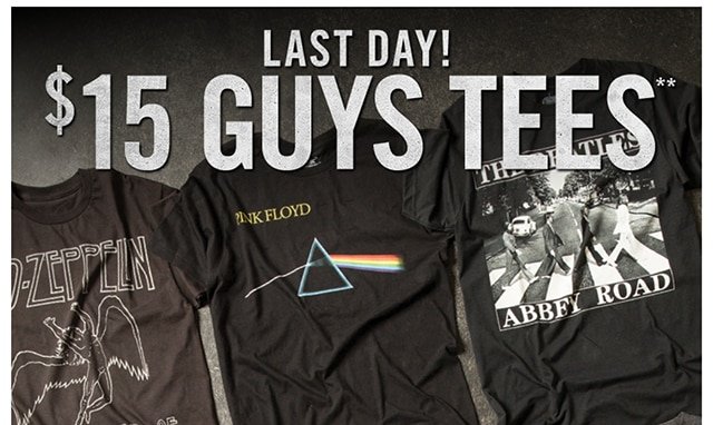 Last Day! $15 Guys Tees
