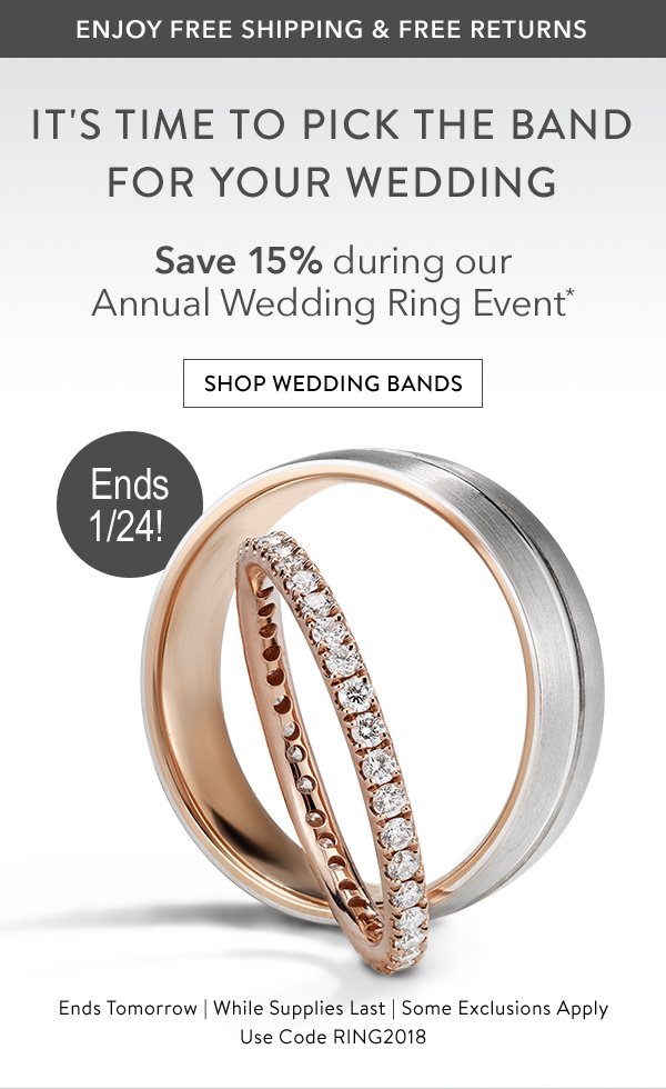 Save 15% during our Annual Wedding Ring Event* Shop Wedding Bands