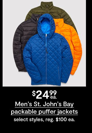 $24.99ea. men's st. john's bay packable puffer jackets select styles, reg.$100 ea.