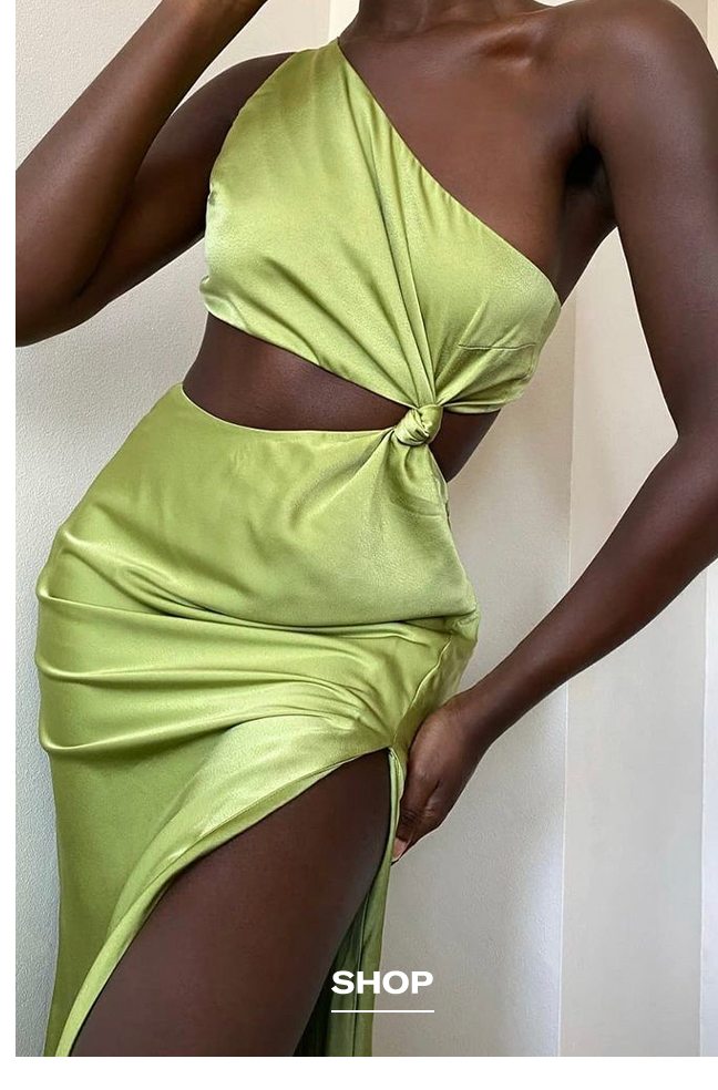 KANIVA ONE SHOULDER OPEN BACK MIDI DRESS IN OLIVE