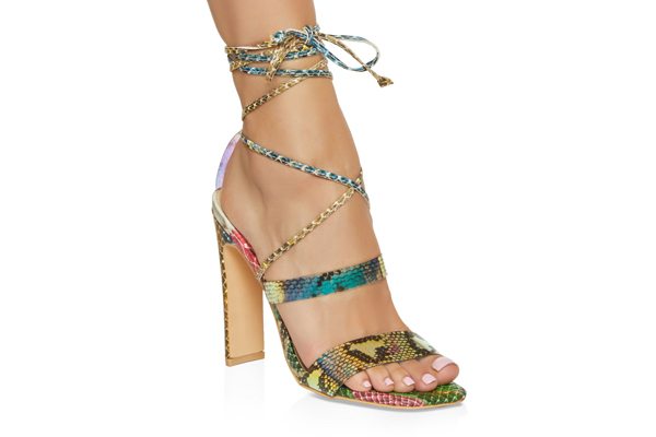 Snake Print Lace Up Heels