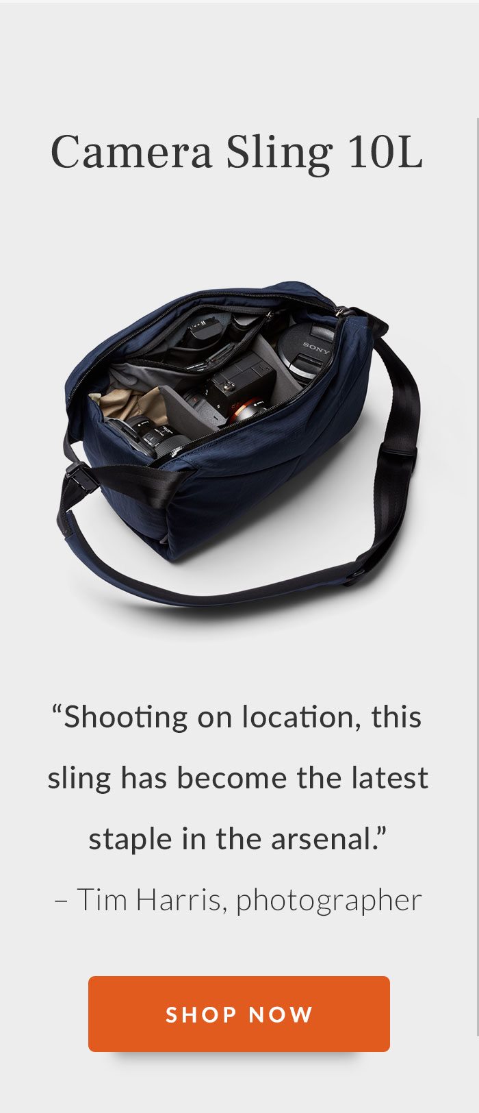 [Camera Sling 10L] Review: “Shooting on location, this sling has become the latest staple in the arsenal.” Tim Harris