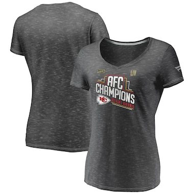 Kansas City Chiefs NFL Pro Line by Fanatics Branded Women's 2019 AFC Champions Trophy Collection Locker Room V-Neck T-Shirt - Heather Charcoal