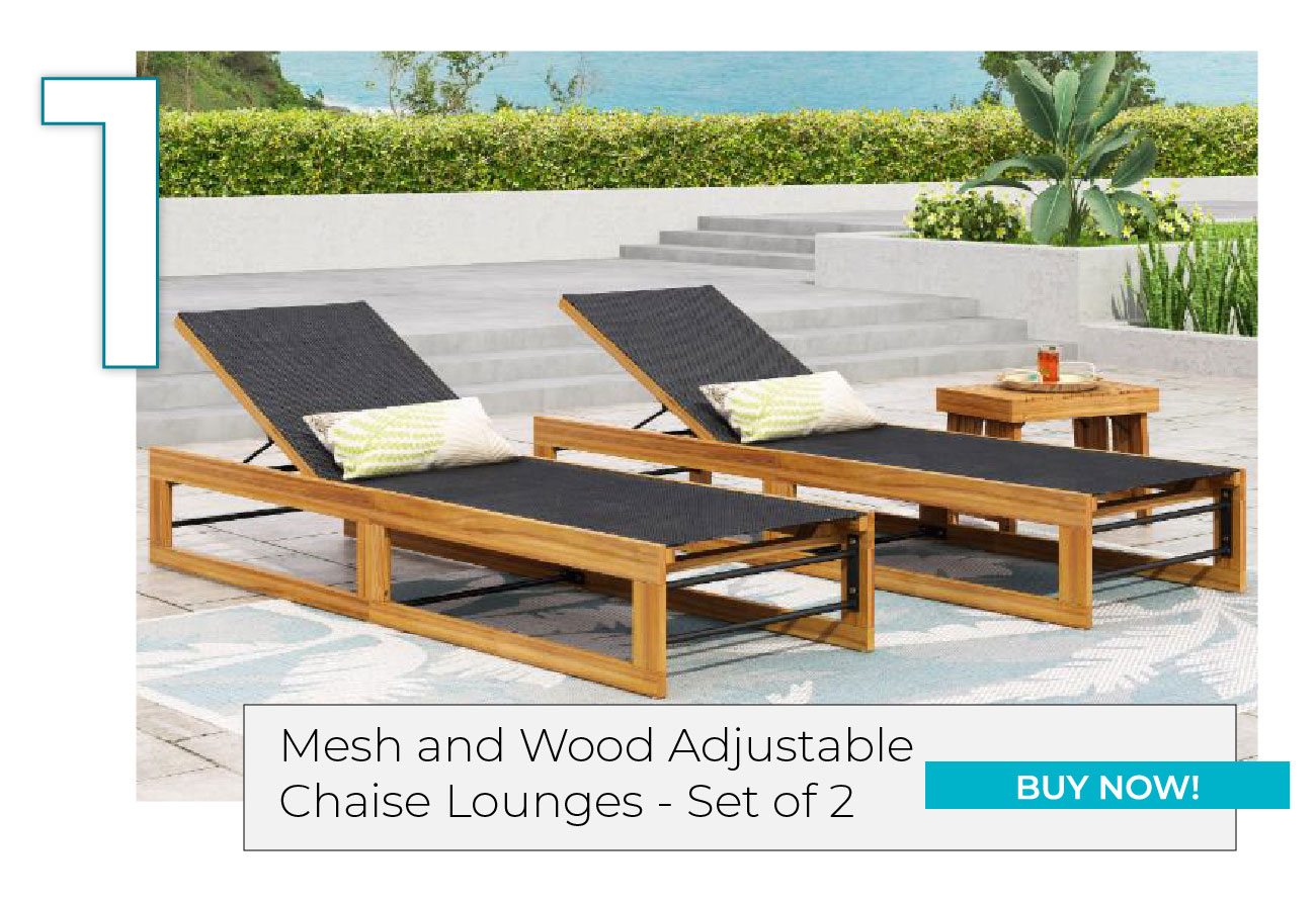 Emile Outdoor Mesh and Wood Adjustable Chaise Lounges - Set of 2