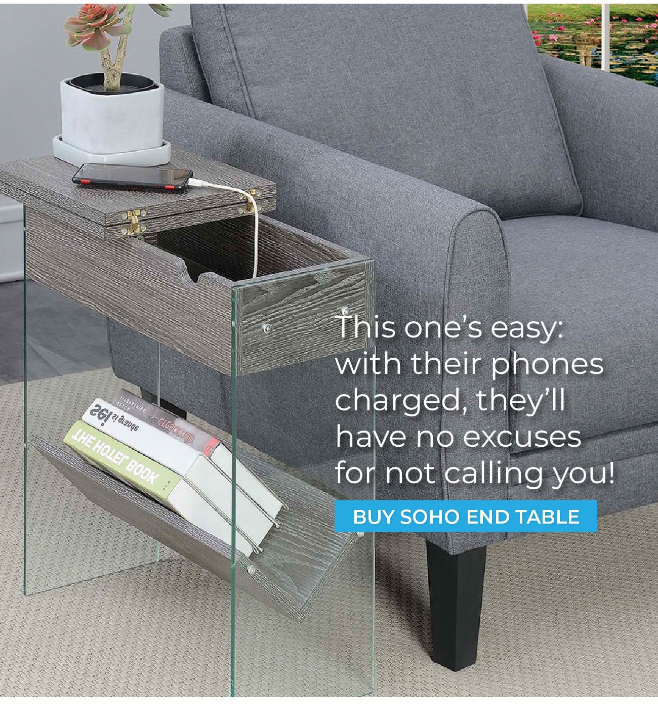 SoHo Flip Top End Table with Charging Station