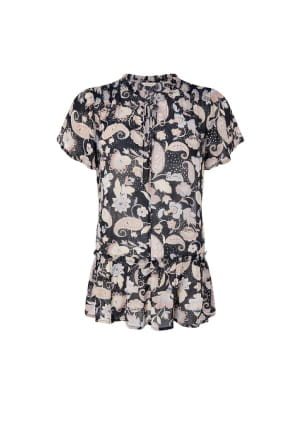 Paisley print short sleeve blouse black