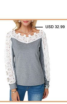 V Back Crochet Panel Grey Sweatshirt