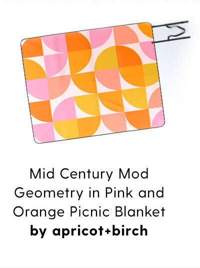 Mid Century Mod Geometry in Pink and Orange Picnic Blanket by apricot+birch