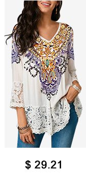 Lace Patchwork Three Quarter Sleeve Blouse