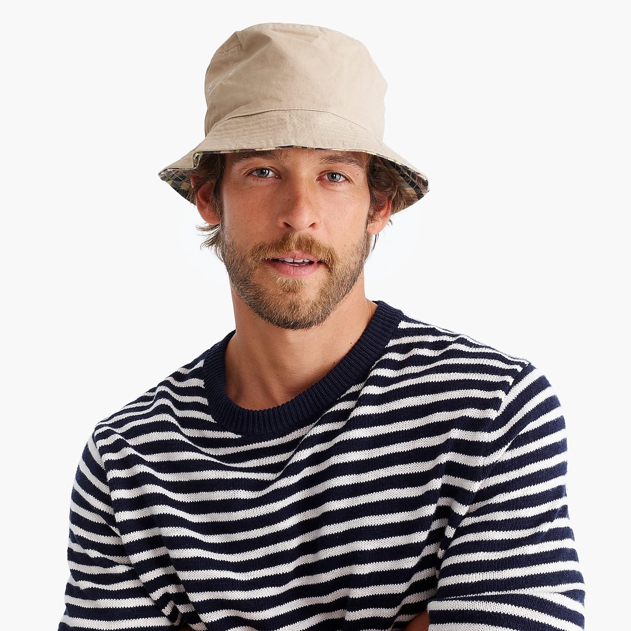 Reversible bucket hat in summer plaid