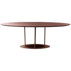 "Pilar" Modernist Style Dining Table Golden Steel and Pau Ferro Brazilian Wood