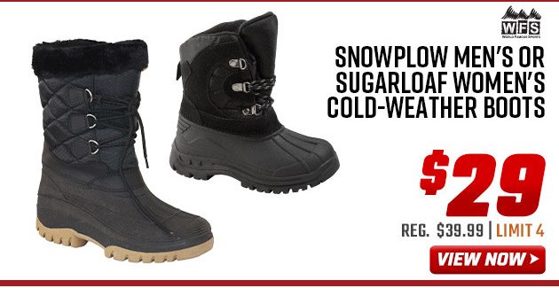 World Famous Sports Snowplow Men's or Sugarloaf Women's Cold-Weather Boots