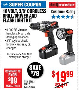 18 Volt 3/8 in. Cordless Drill/Driver And Flashlight Kit