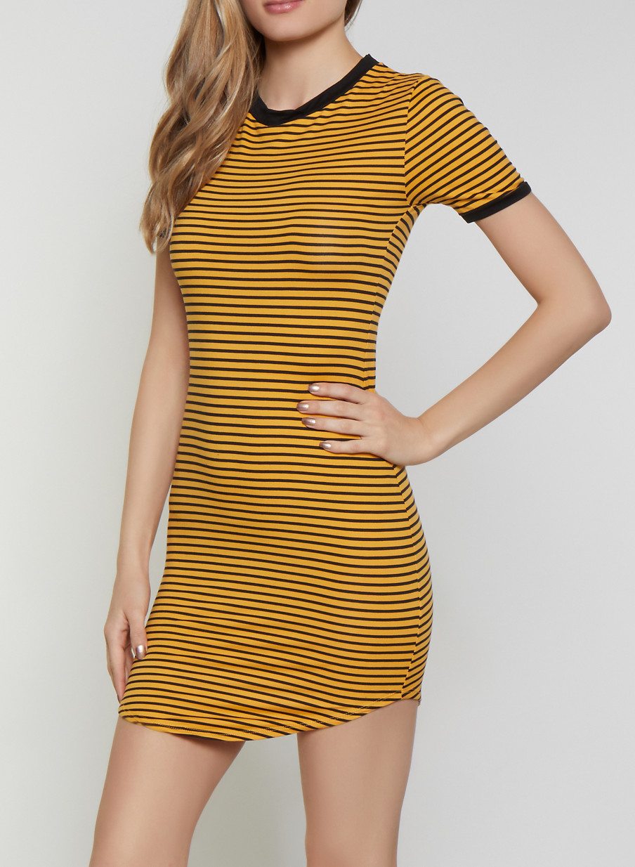 Striped Contrast Trim T Shirt Dress