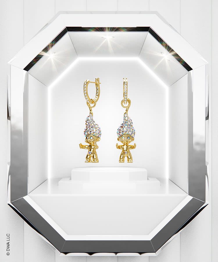 Good Luck Trolls drop earrings, Troll, White, Gold-tone plated