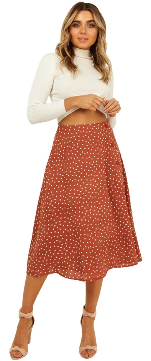 Shop the In The Fields Skirt In Rust Polka