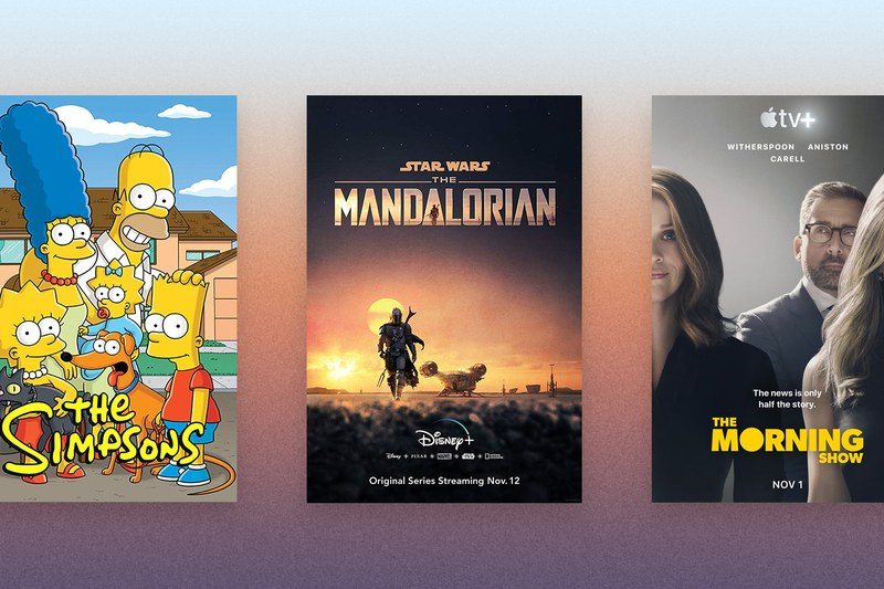 The posters for the simpsons, the mandalorian, and the morning show
