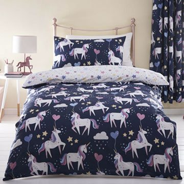 Magical Unicorns Navy Duvet Cover and Pillowcase Set