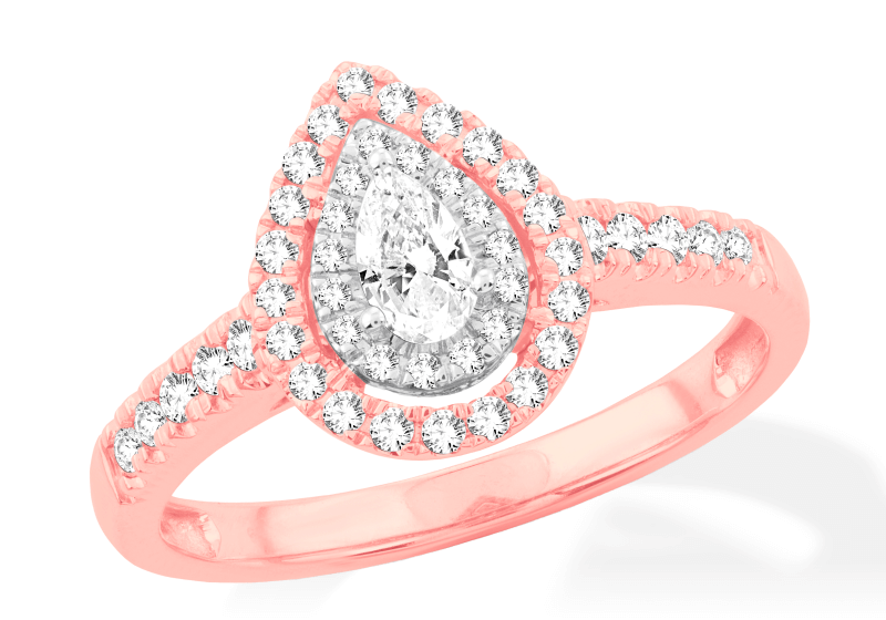 Diamond Engagement Ring 1/2 ct tw Pear/Round 14K Rose Gold