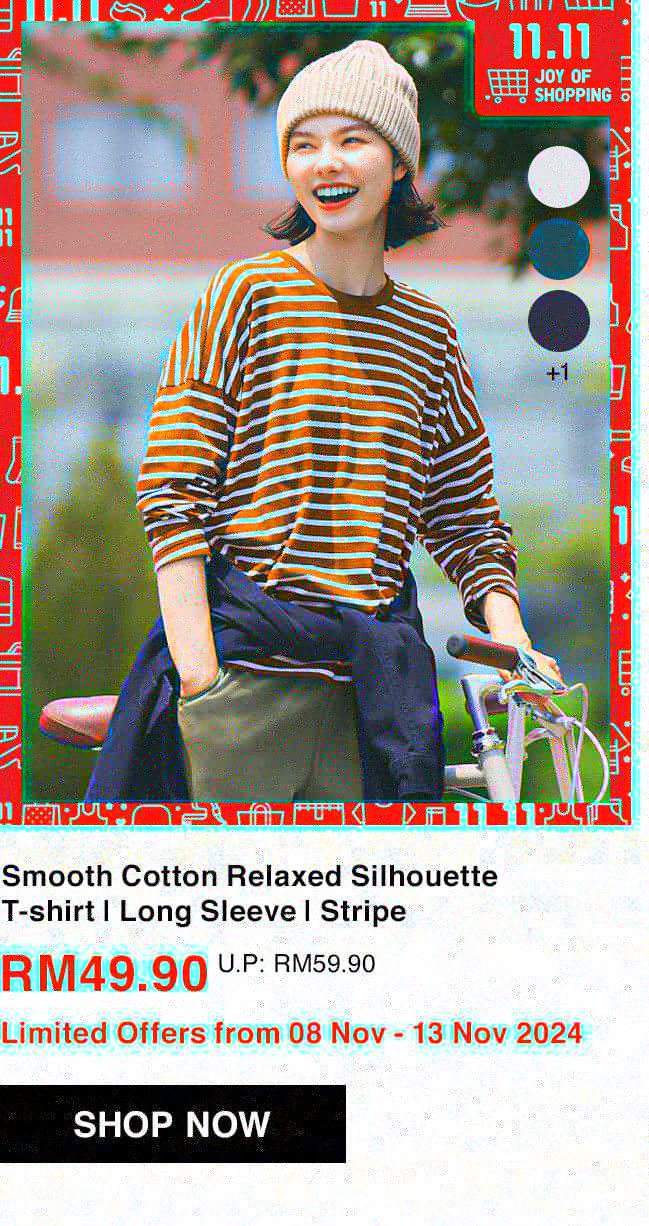 Smooth Cotton Relaxed Silhouette T-shirt | Long Sleeve | Stripe