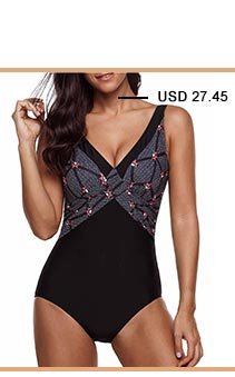 V Neck Clasp Back One Piece Swimwear