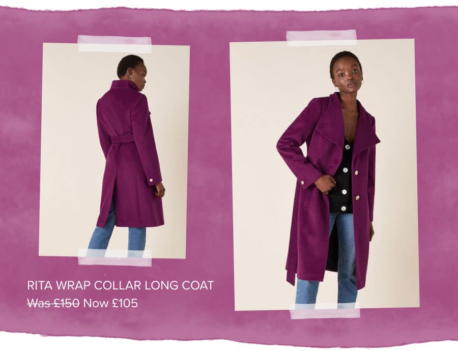 rita wrap collar long coat purple