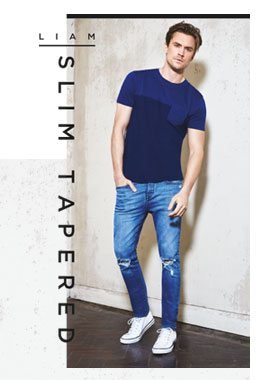 Mens slip tapered jeans