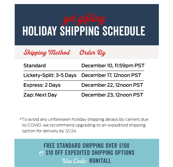 Free Standard Shipping Over $100 or $10 Off Expedited Shipping Options With Code: RUNITALL >
