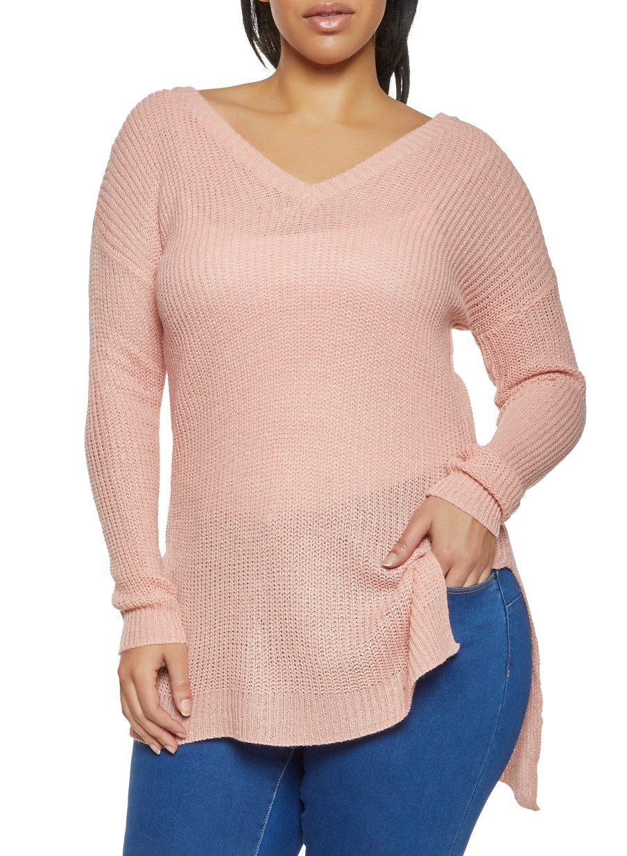 Plus Size O Ring Caged Back Sweater