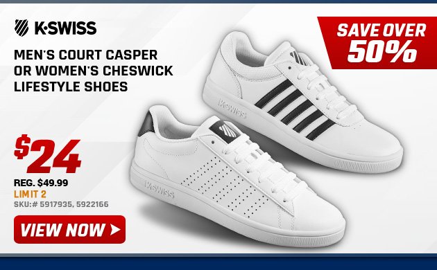 K-Swiss Men's Court Casper or Women's Cheswick Lifestyle Shoes