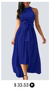 Royal Blue Cardigan and Belted Asymmetric Hem Dress