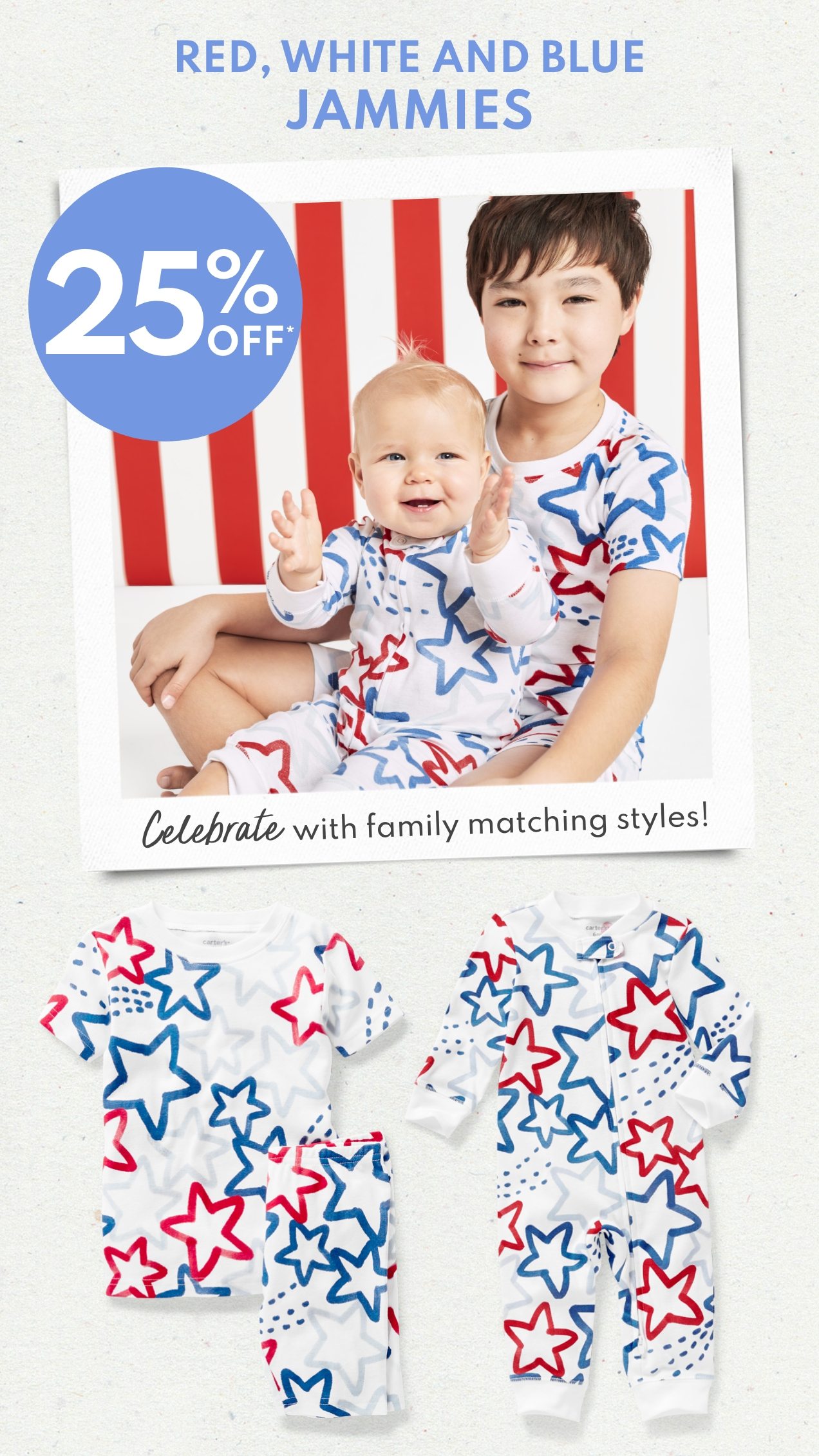 RED, WHITE AND BLUE JAMMIES | 25% OFF | Celebrate with family matching styles! 