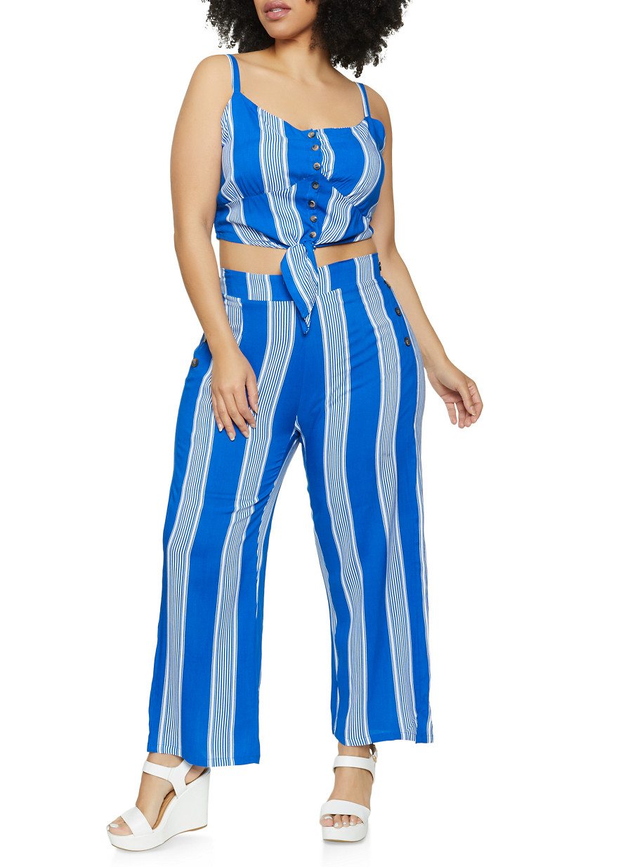 Plus Size Striped Crop Top & Pants Set