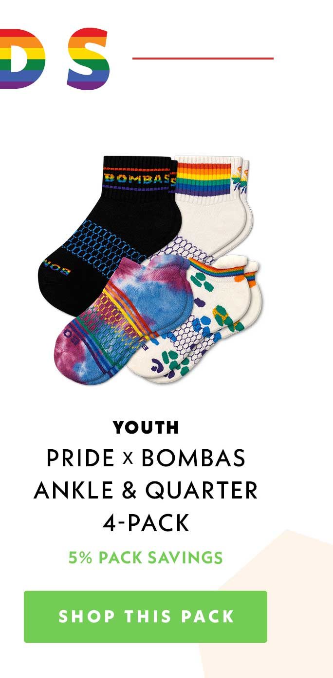 Youth Pride x Bombas Ankle and Quarter 4-Pack | 5% Pack Savings | Shop This Pack