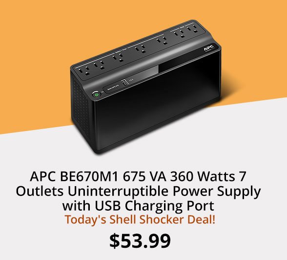 APC BE670M1 675 VA 360 Watts 7 Outlets Uninterruptible Power Supply with USB Charging Port