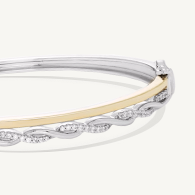 Diamond Two-Row Bangle Bracelet 3/8 ct tw Sterling Silver & 10K Yellow Gold