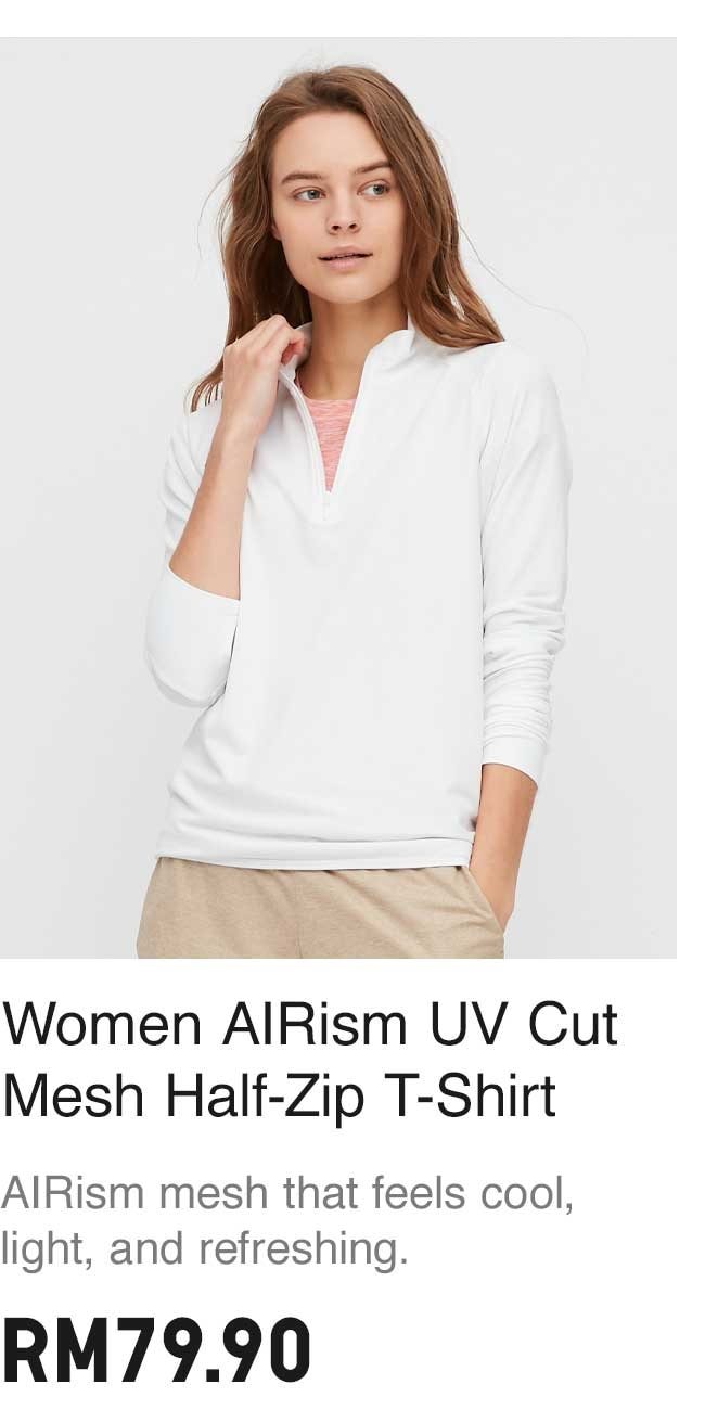 WOMEN AIRism UV CUT Mesh Half-Zip Long Sleeve T-Shirt