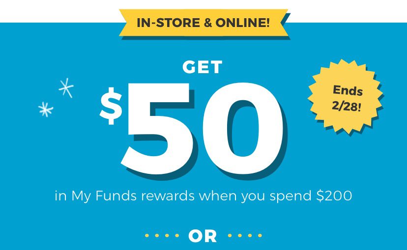 In-Store and Online! Ends 2/28! Get $50 in My Funds rewards when you spend $200 on select furniutre, bedding and gear.