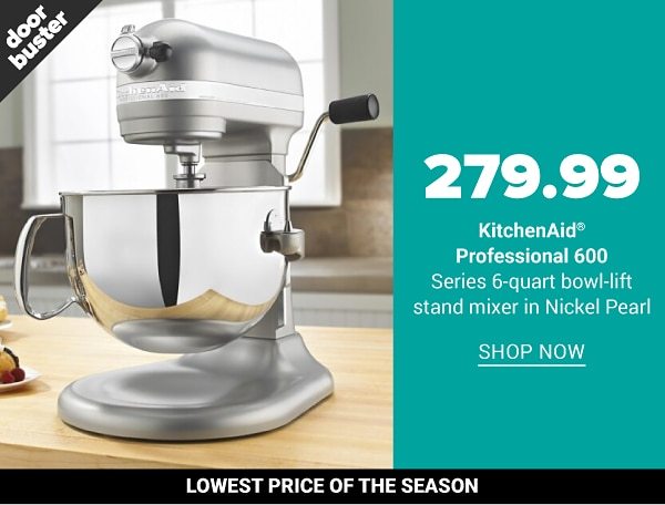 $279.99 KitchenAid Professional 600 Series 6-quart bowl-lift stand mixer in Nickel Pearl.sn