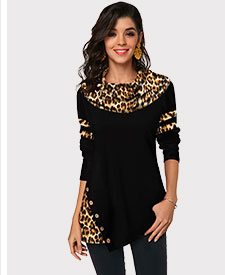 Leopard Print Button Detail Long Sleeve T Shirt 