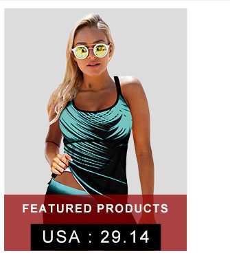 Strappy Back Cyan Palm Leaf Print Tankini Set 