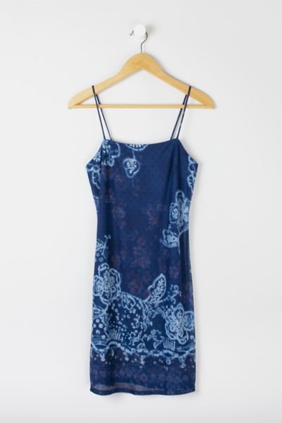 Vintage Y2k Dark Blue Printed Mini Dress