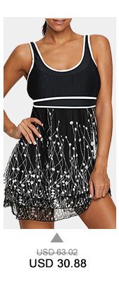 Scoop Back Printed Layered Black Swimdress and Shorts